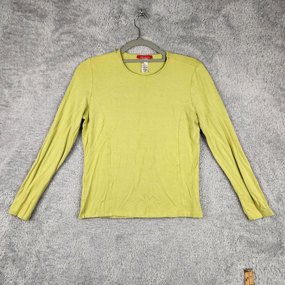 Vintage Anne Klein Shirt Womens Medium Green Long Sleeve Stretch Top Earth USA